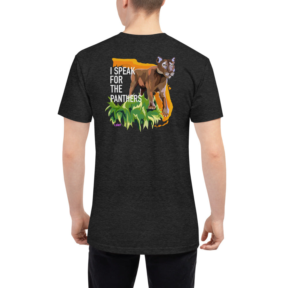 Unisex Tri-Blend Track Shirt with fStop Logo on the front and "I Speak for the Panthers" design on back.