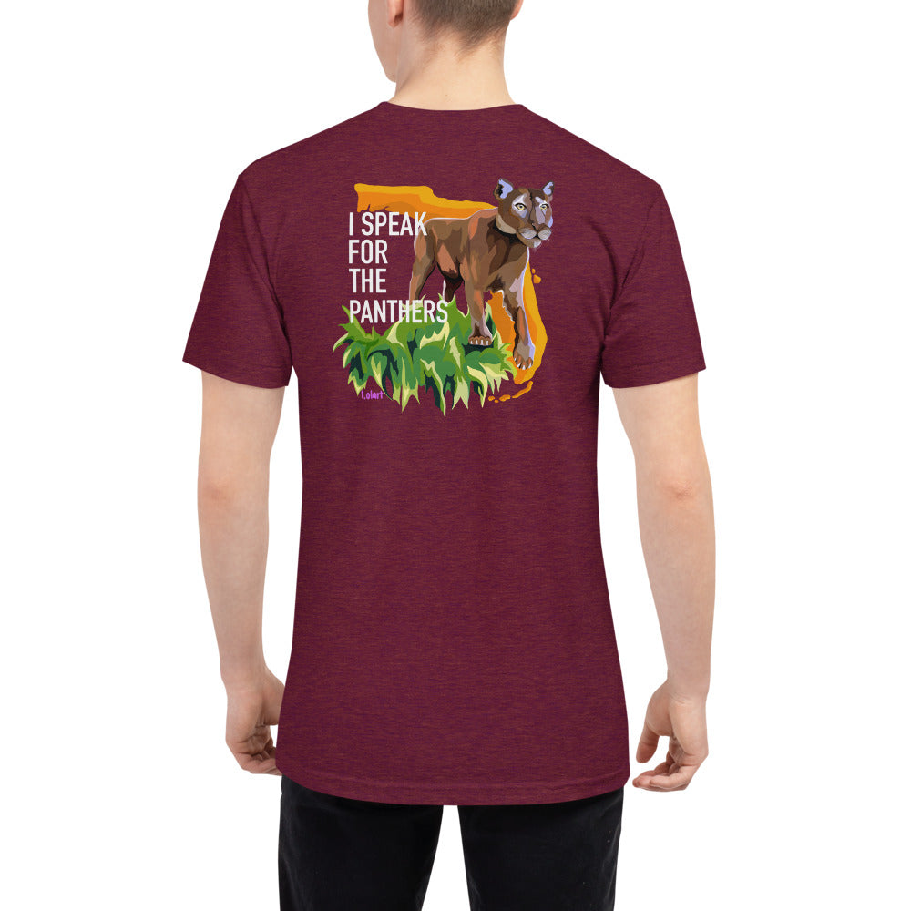 Unisex Tri-Blend Track Shirt with fStop Logo on the front and "I Speak for the Panthers" design on back.