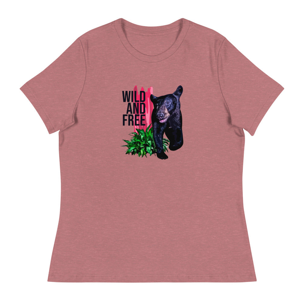 "WILD AND FREE" Bear Women's Relaxed T-Shirt